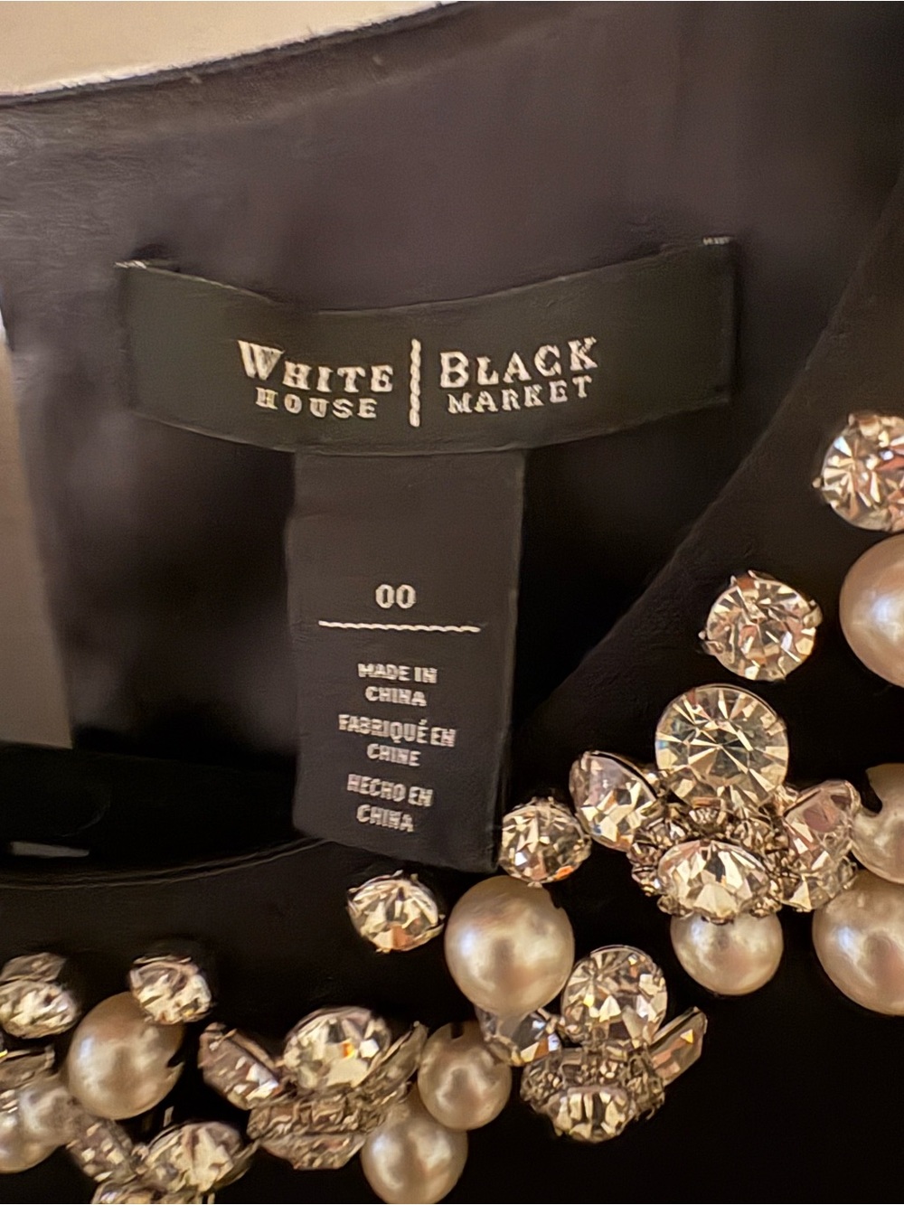 White House Black Market Black Sleeveless Mini Dress with Pearl-Crystal Collar - Picture 2 of 3